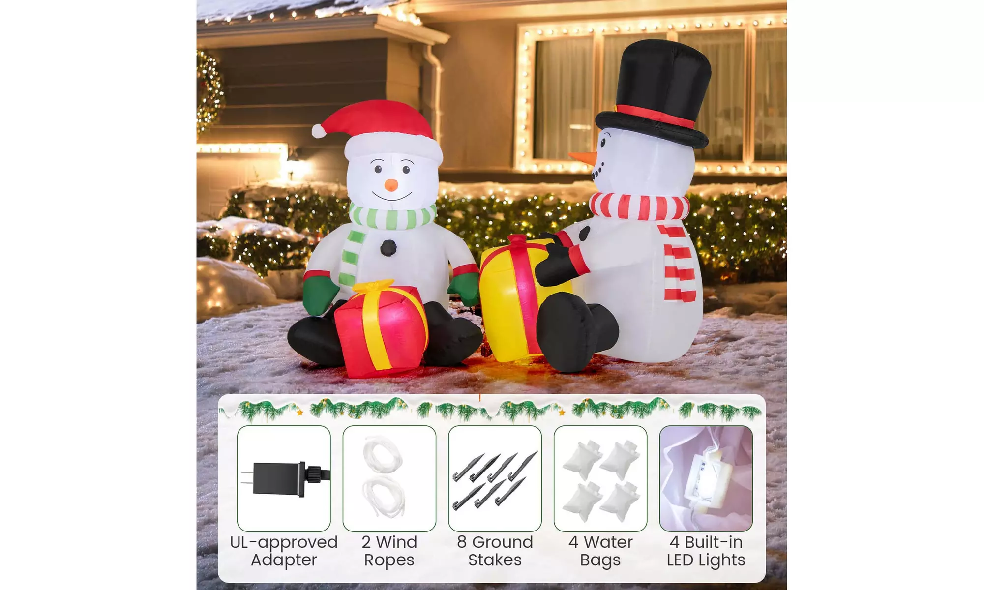 Costway Inflatable Christmas Santa Claus Helicopter Snowman Penguin Lights