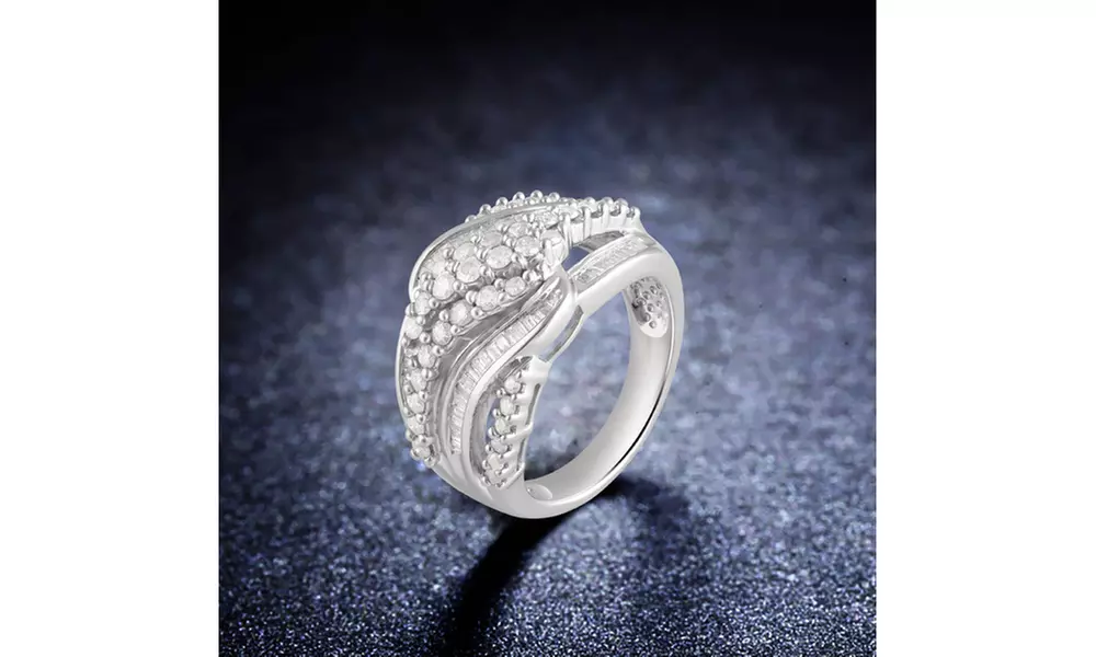 1.00 CTTW Diamond Round and Baguette Ring in Sterling Silver by DiamondMuse - Primary Image