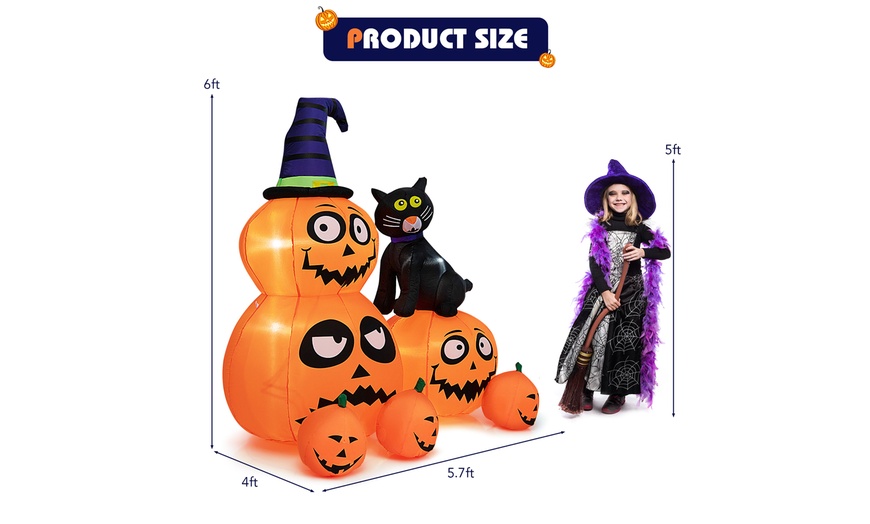 Costway 6 FT Inflatable Pumpkin Combo with Wizard Hat Cat Built-in LED ...