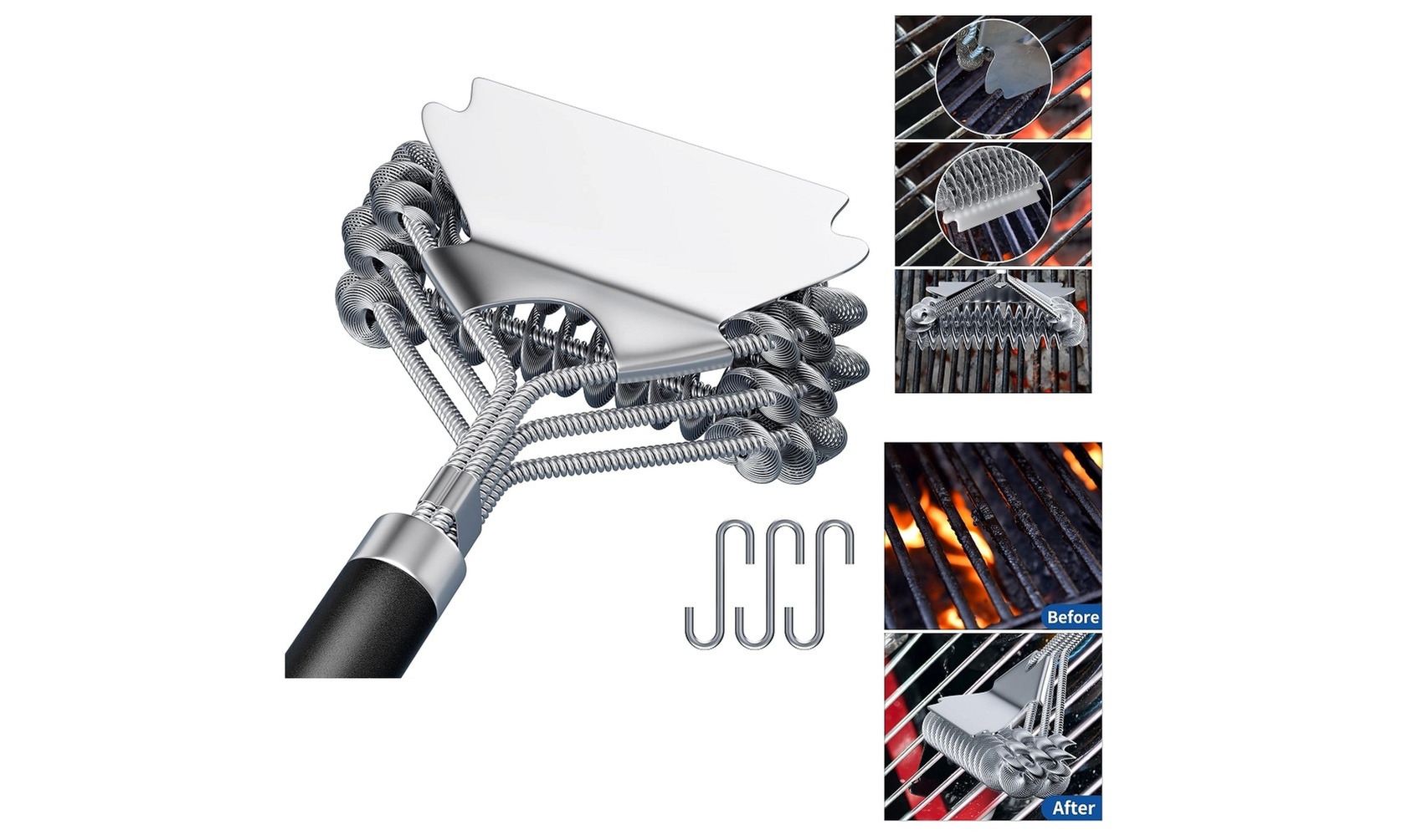17" Stainless Steel Grill Brush And Scraper Bristle Free - Safe BBQ Grill Brush