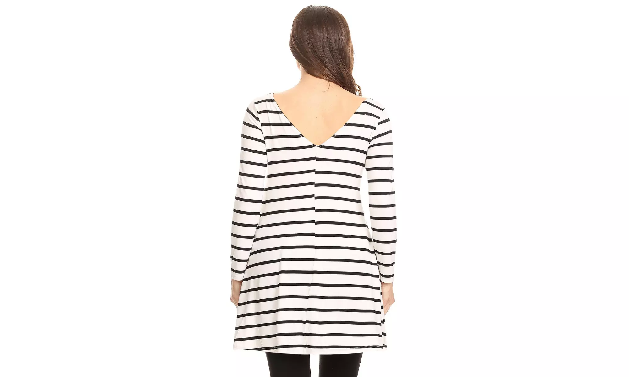 Striped A-Line Pockets Long Sleeves Relaxed Fit Dress Tee Top