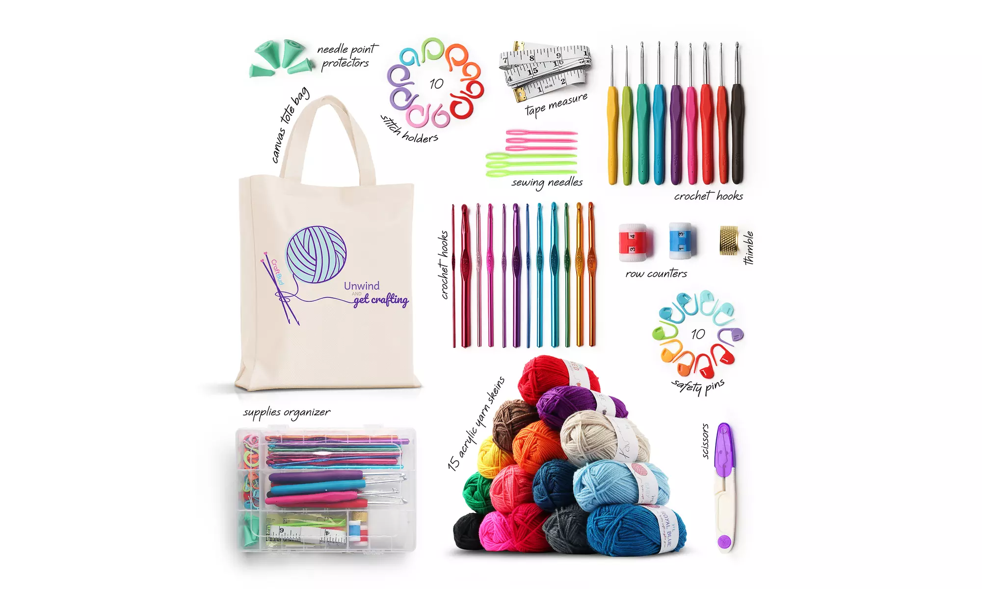 CraftBud Premium Crochet Kit with Crochet Hooks Yarn Set - 73 Piece