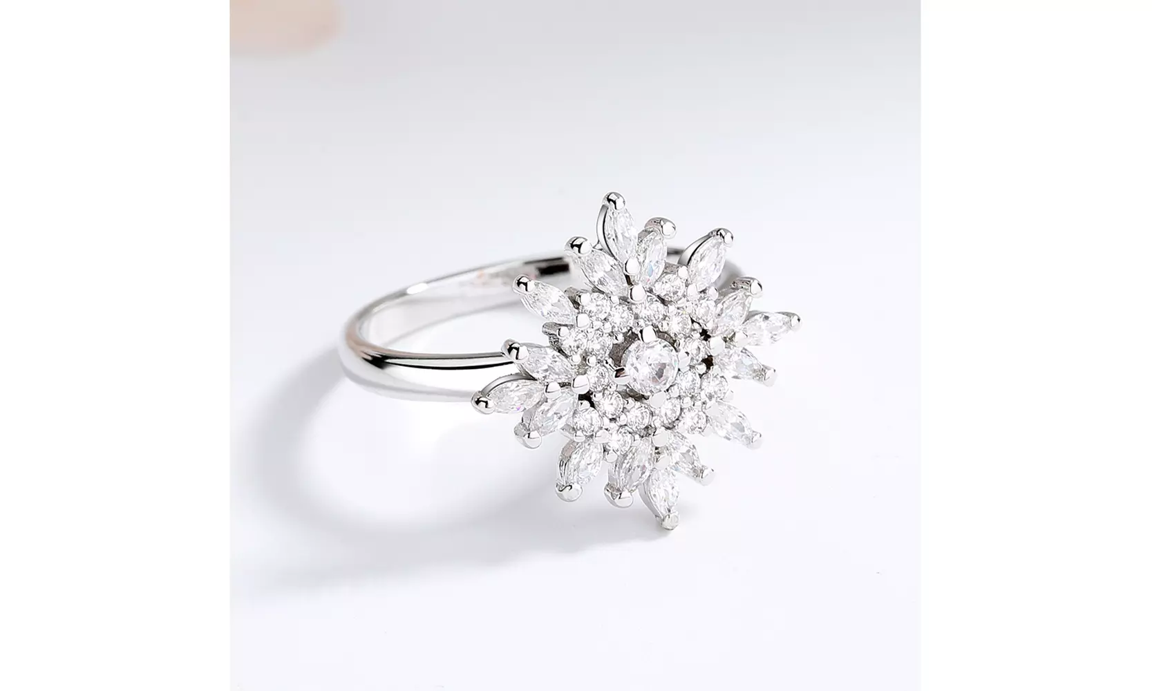 Sterling Silver Sunburst Marquise Ring with crystals from Swarovski