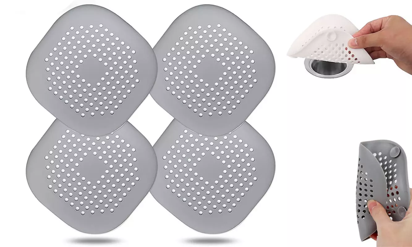 4Pcs Silicone Sink Drain Covers Hair Catchers Stopper with Suction Cup