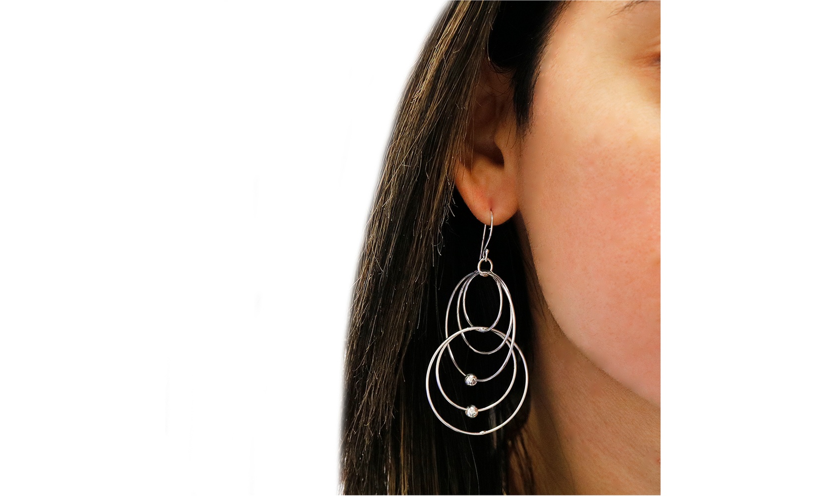 Sterling Silver Interlock Circle Drop Earrings