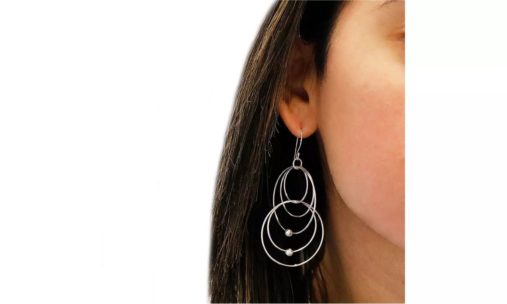 Sterling Silver Interlock Circle Drop Earrings