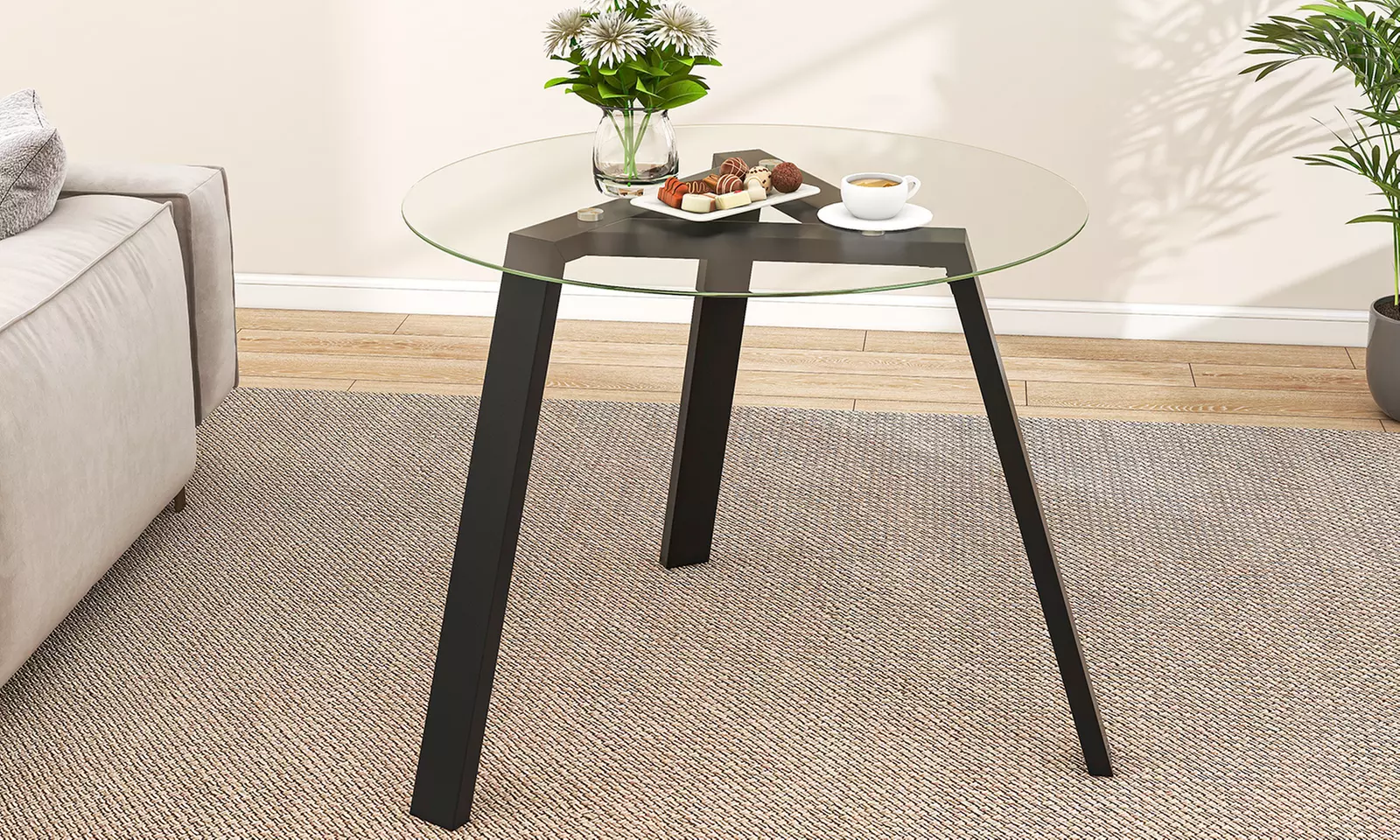 Costway Round Glass Dining Table with Tempered Glass