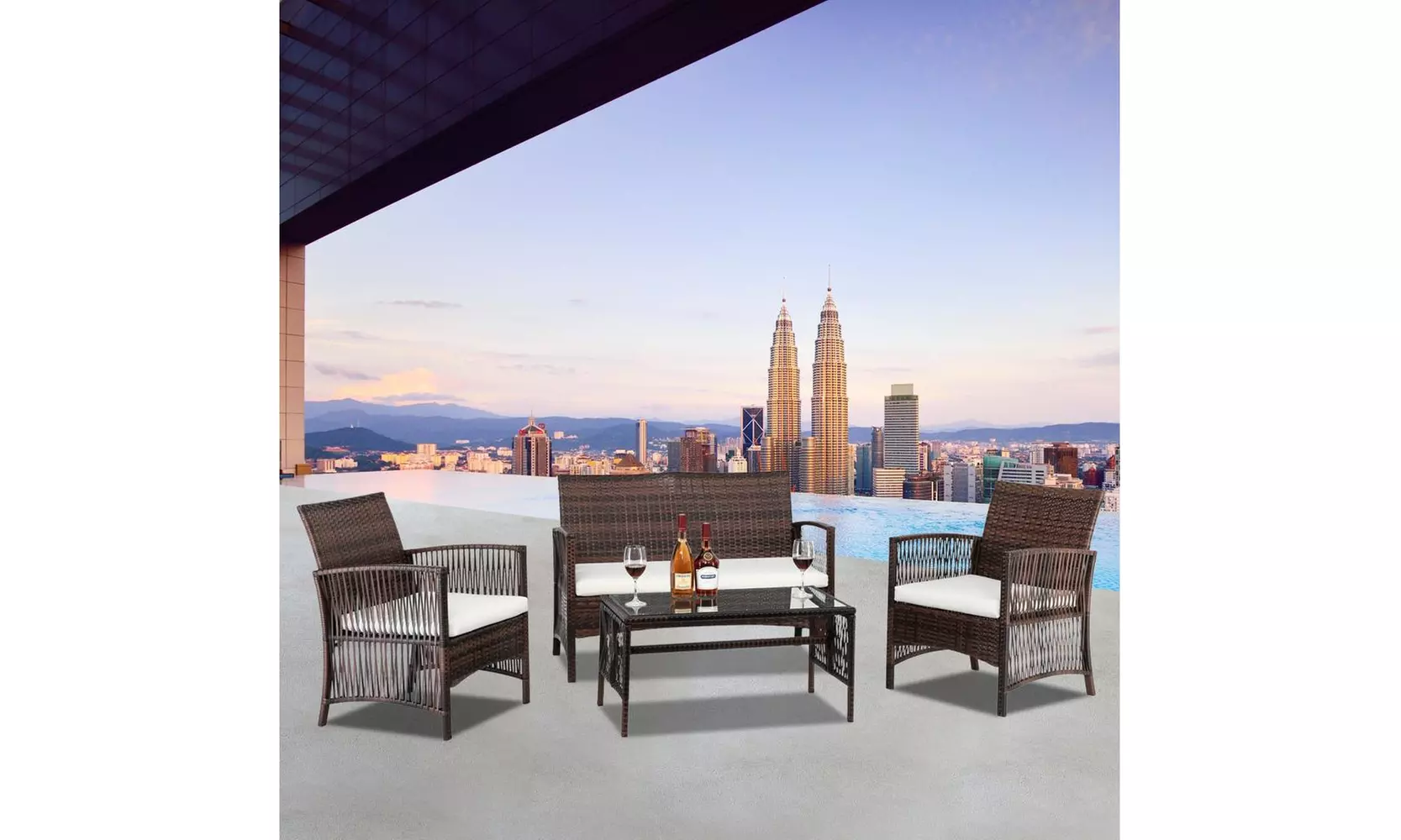 4-Piece Outdoor Patio Conversation Set,PE Wicker with Cushions - Primary Image