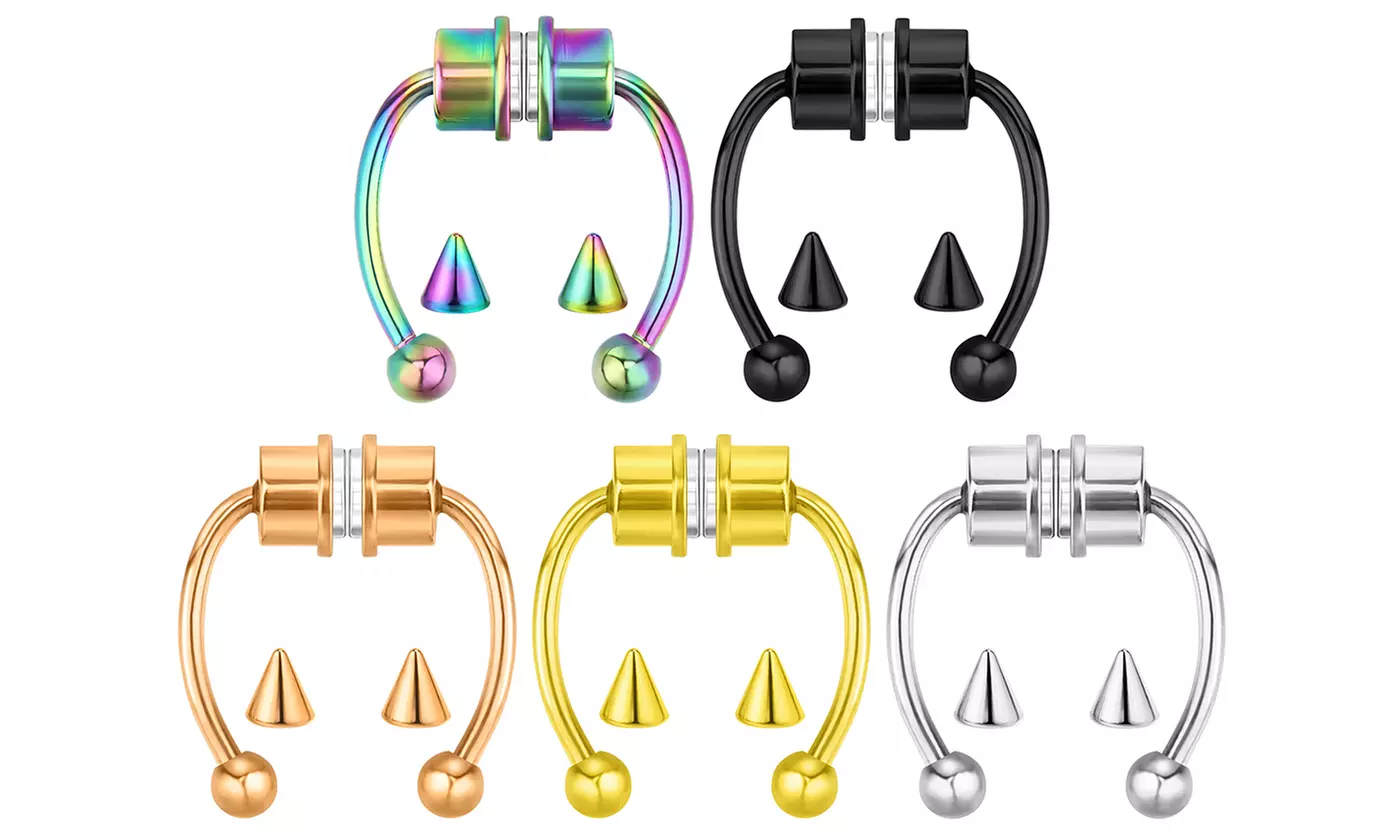 Non-Piercing Magnetic Nose Ring Fake Septum Segment Helix Clickers - Primary Image
