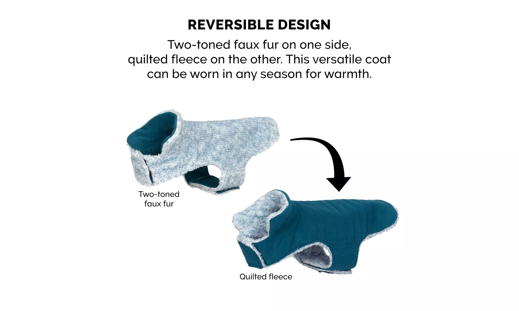 FurHaven Flex-Fit Faux Fur Warn and Cozy Reversible Dog Coat