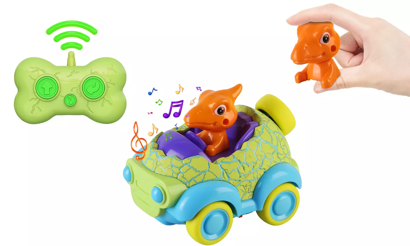 BabyLuv Dinosaur RC Cars with LED Lights & Music Kids Remote Control Car (2pk)
