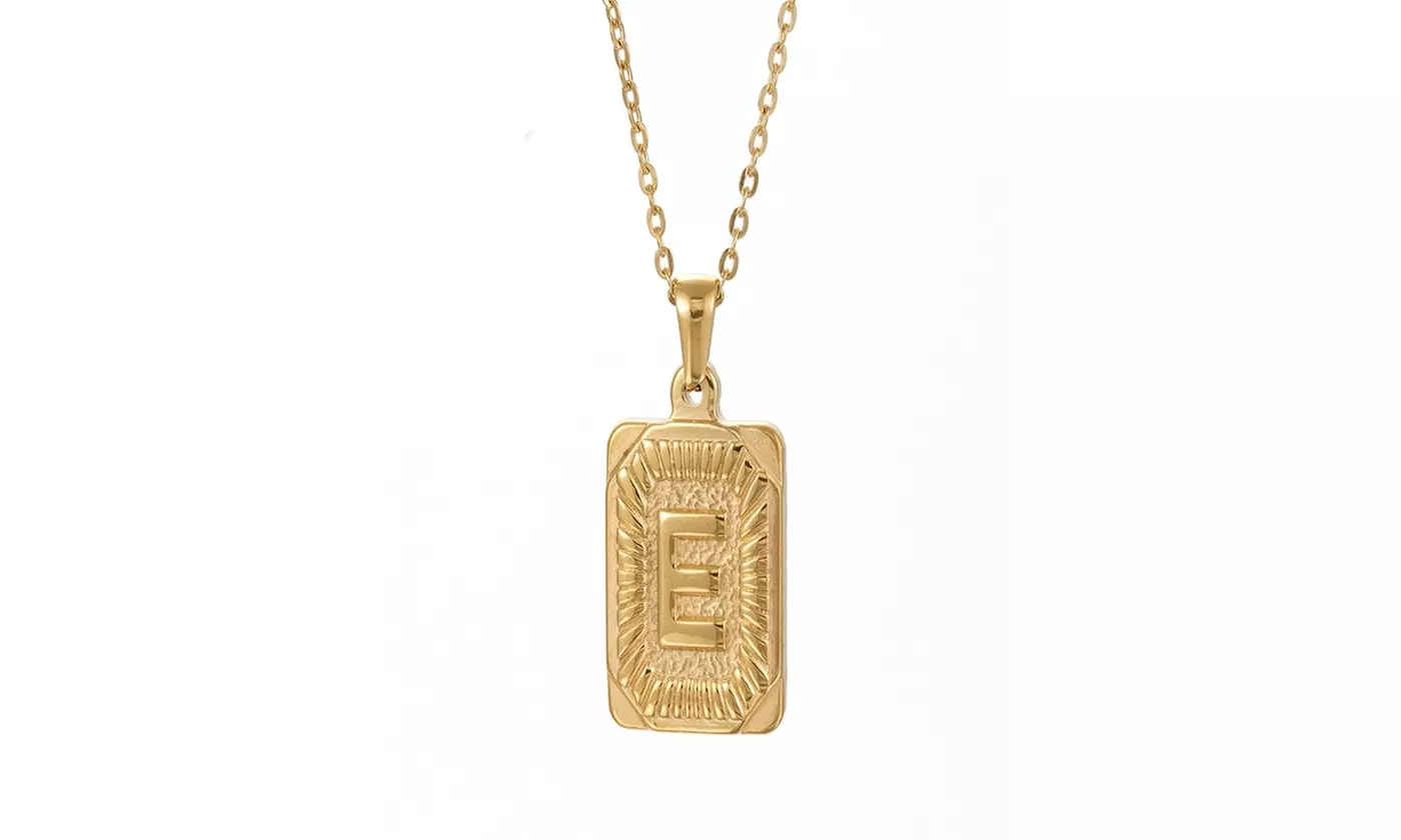 Gold Plated Stainless Steel Initial Pendant with Box Link Chain Necklace