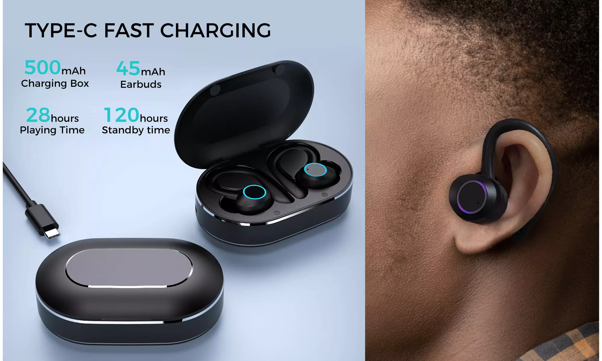 Alpha Digital Sport Earbuds/Bluetooth 5.3-28Hr PlayTime, HiFi Stereo/NoiseCancel - Second Medium