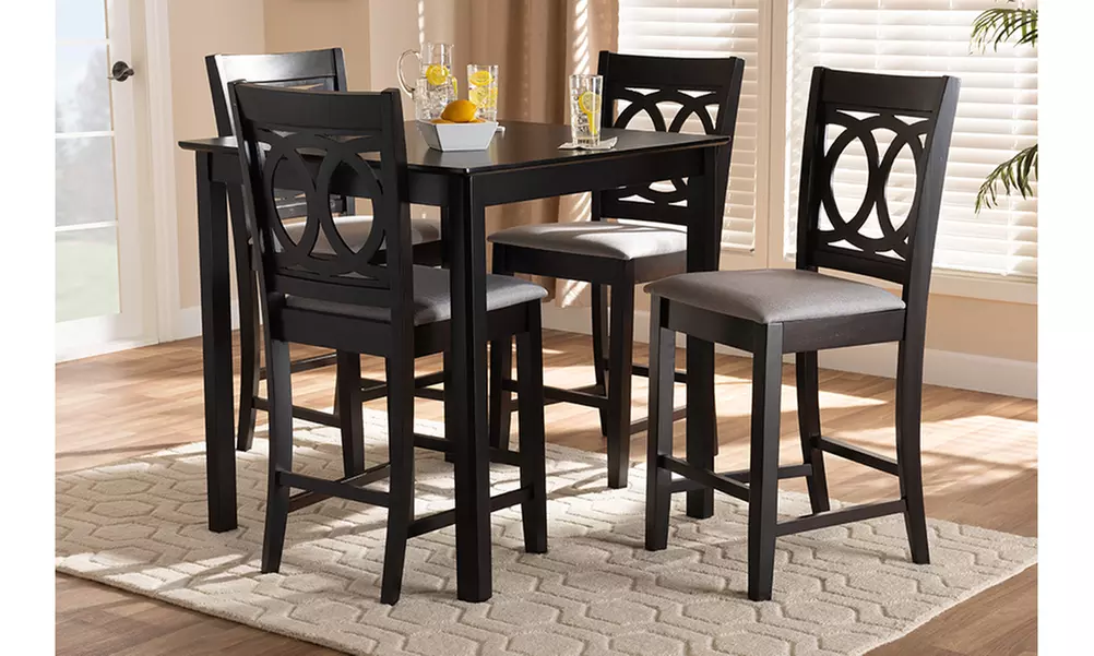 Lenoir Fabric Upholstered Brown 5-Piece Wood Pub Set - Primary Image