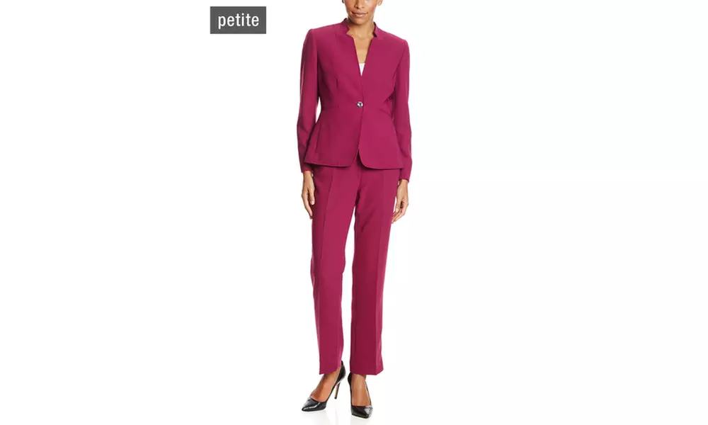 TAHARI ARTHUR S. LEVINE Petite One-Button Crepe Pant Suit - Primary Image