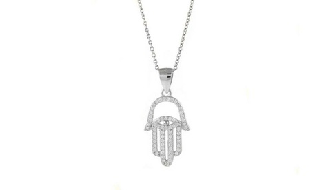 Italian Made 925 Sterling Silver Hamsa Hand Evil Eye Pendant Necklace 18 Inch 18 Inch Sterling Silver