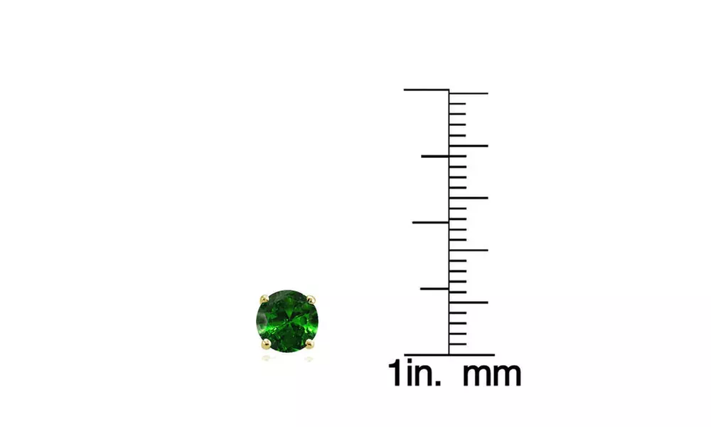 Simulated Emerald and CZ Crown Stud Earrings in Gold Flash Sterling Silver - Second Medium