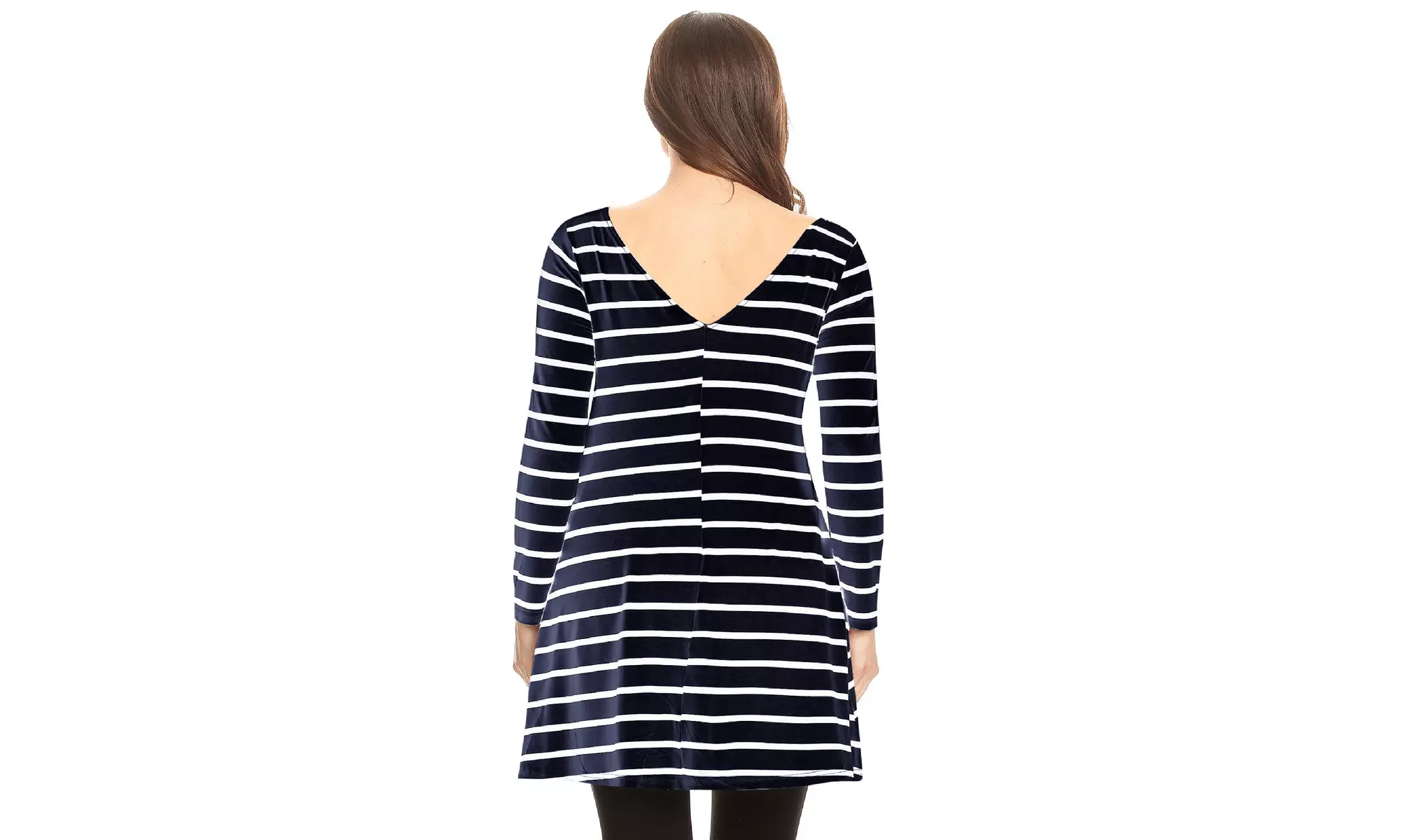 Striped A-Line Pockets Long Sleeves Relaxed Fit Dress Tee Top
