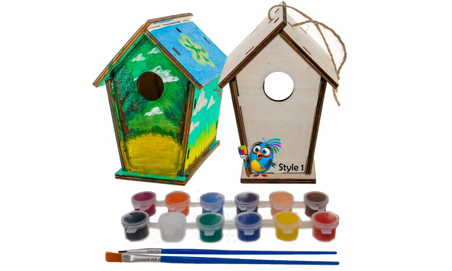 DIY Birdhouse Homemade Wooden - Build Your Own Bird House w/ Easy Painting Kit - Primary Image