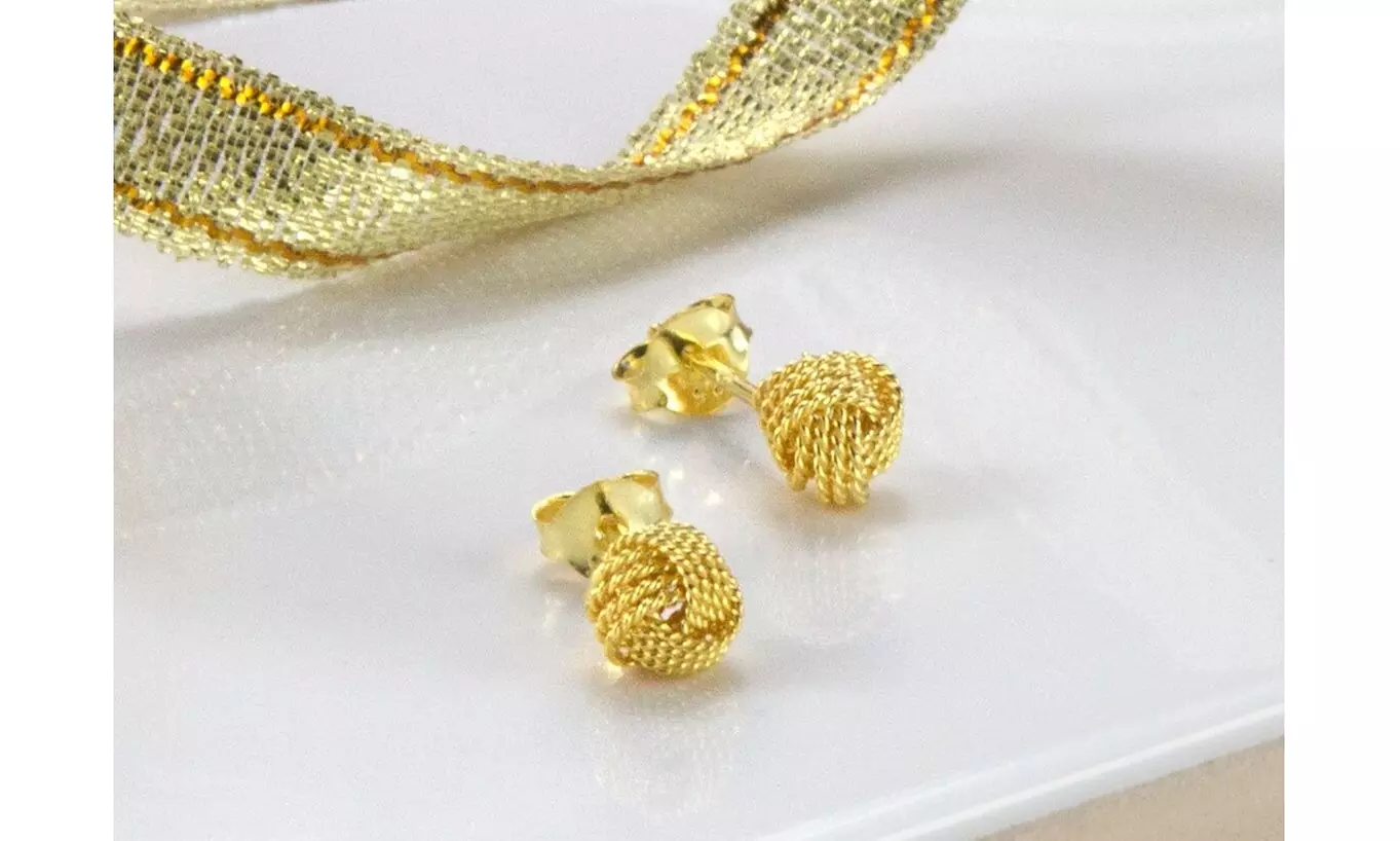Italian 18K Gold Over Sterling Silver Love Knot Stud Earrings 