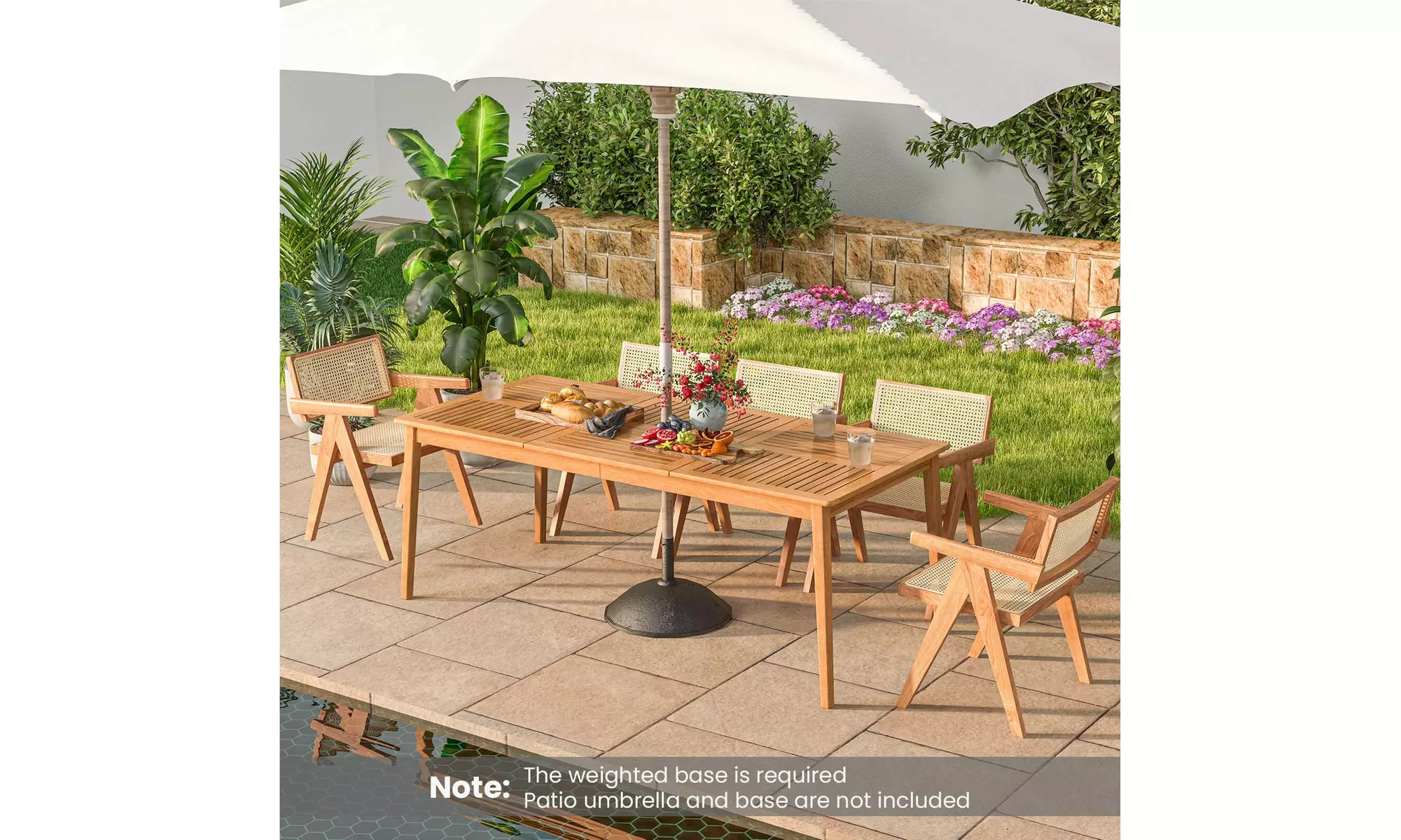Costway 6/8-Person Outdoor Acacia Wood Dining Table with 1.96" Umbrella Hole