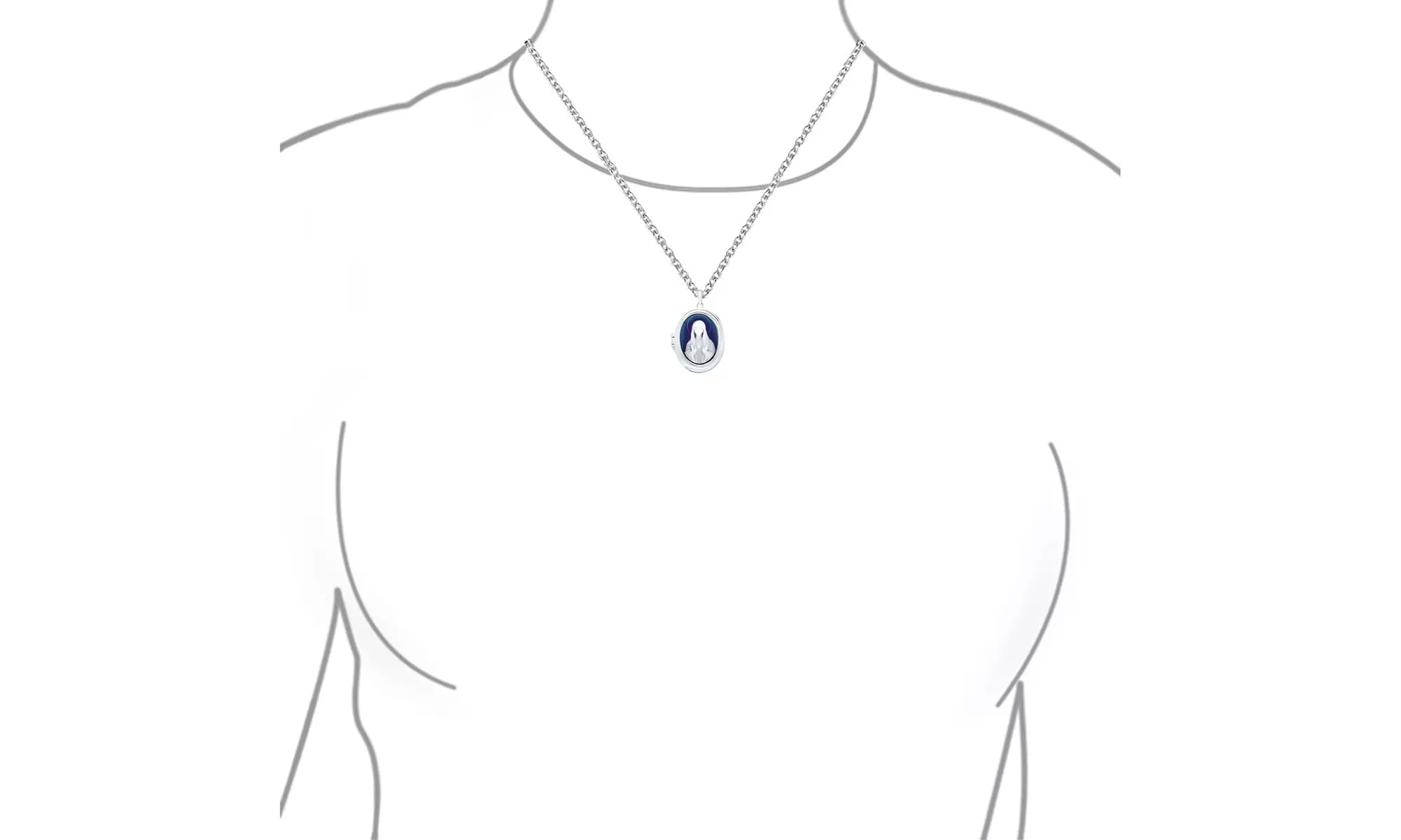 Blue Our Lady of Guadalupe Virgin Mary Cameo Locket Necklace Sterling - Second Medium