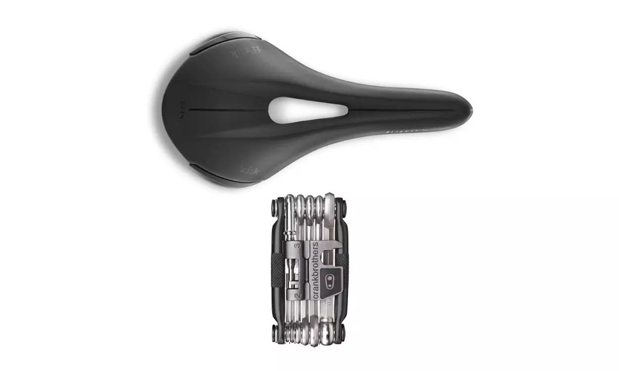 Fizik Aliante R3 Open Bike Saddle (Regular, Black) and M17 Bike Multi-Tool - Primary Image