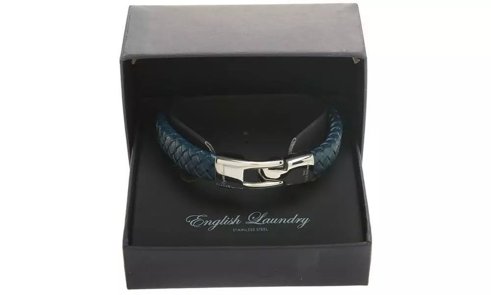 English Laundry Men's Leather and Stainless Steel Bracelet - Primary Image