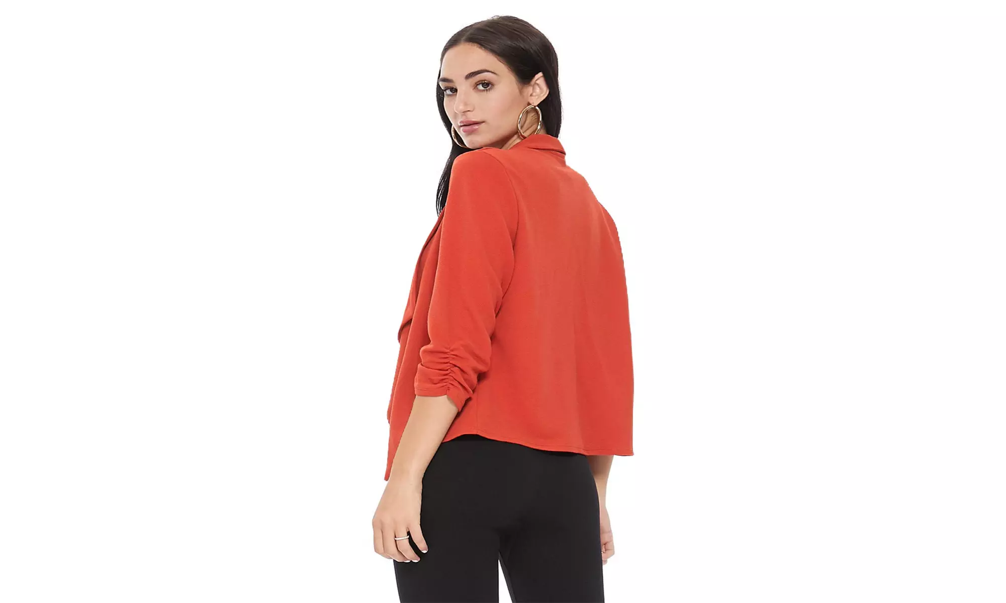 MOA Collection Solid Draped Open Front 3/4 Sleeve Jacket