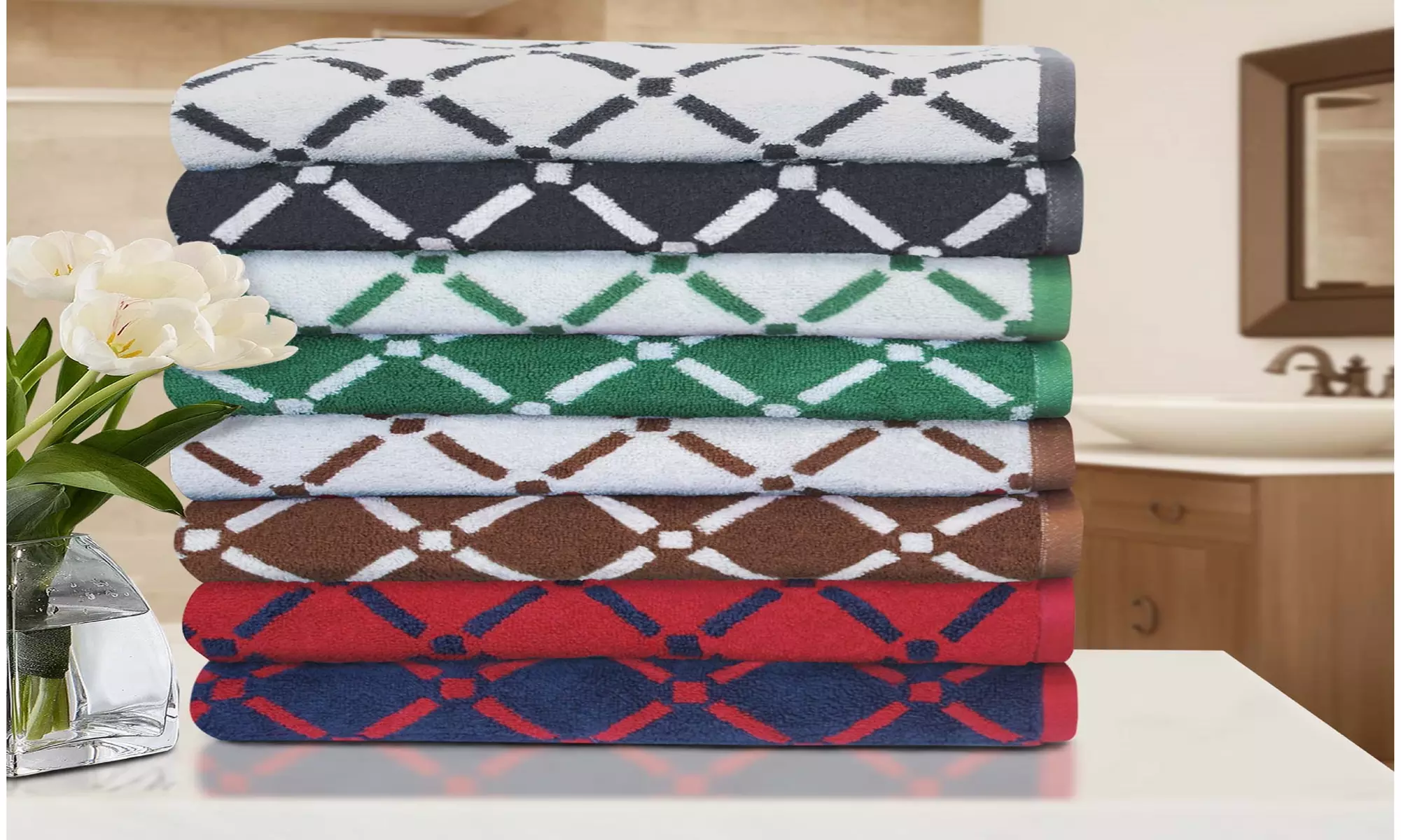 Superior Cotton Bath Towel Set Geometric Diamond 2 Pack Bathroom Towels - Primary Image