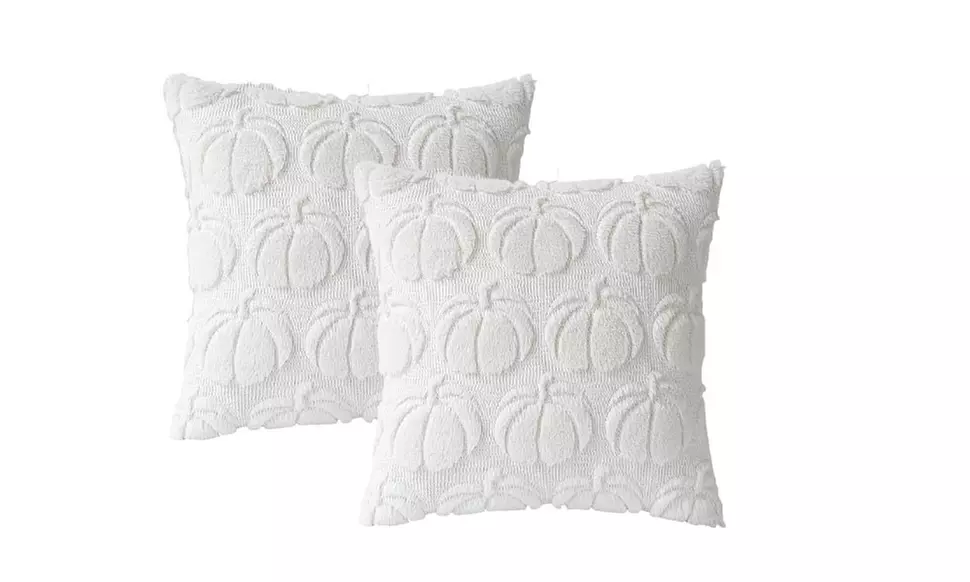 Set of 2 Pumpkin Fall Decorative Faux Fur Throw Pillow Covers 18"x18"
