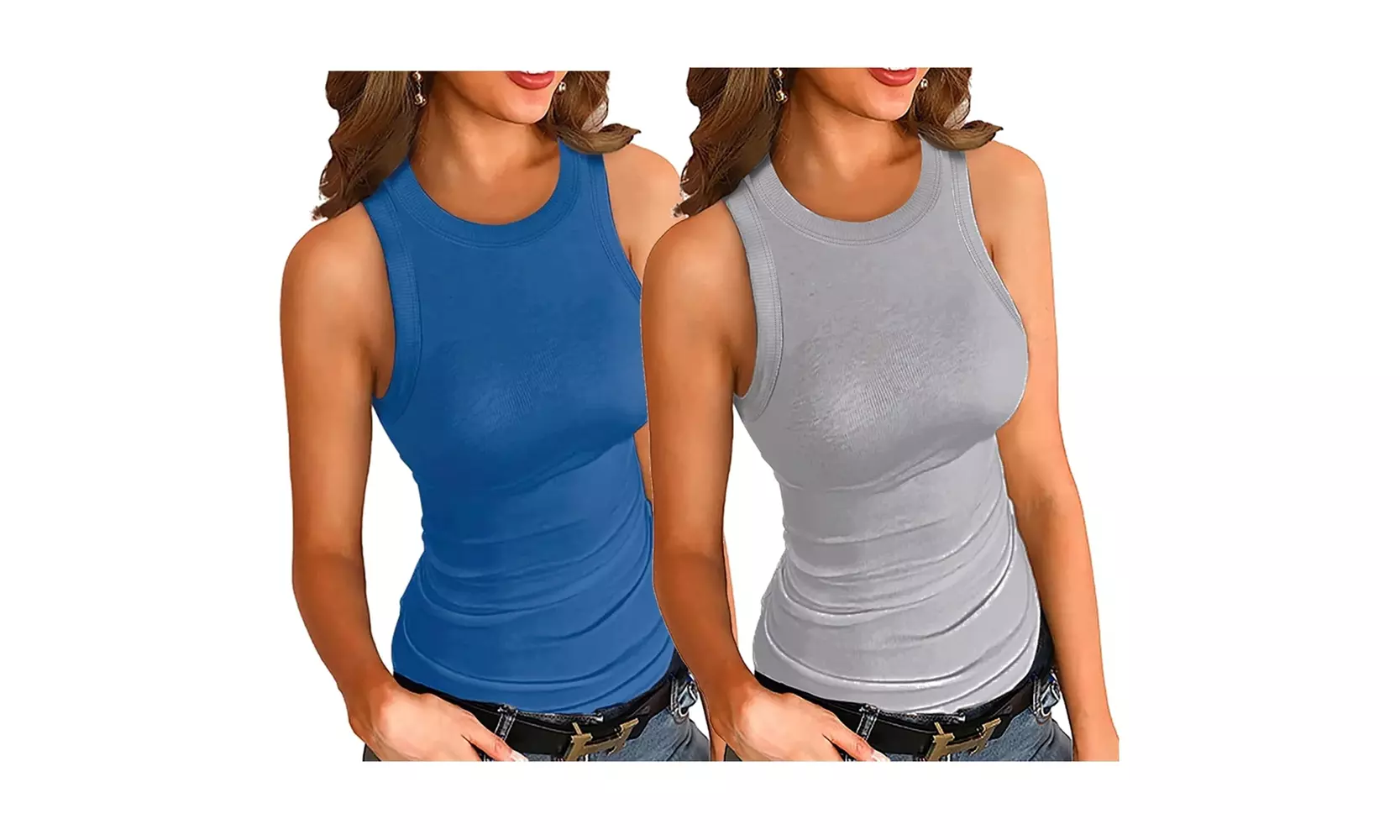 2Pack Women Sleeveless Basic Slim Knit Ribbed Tank Tops