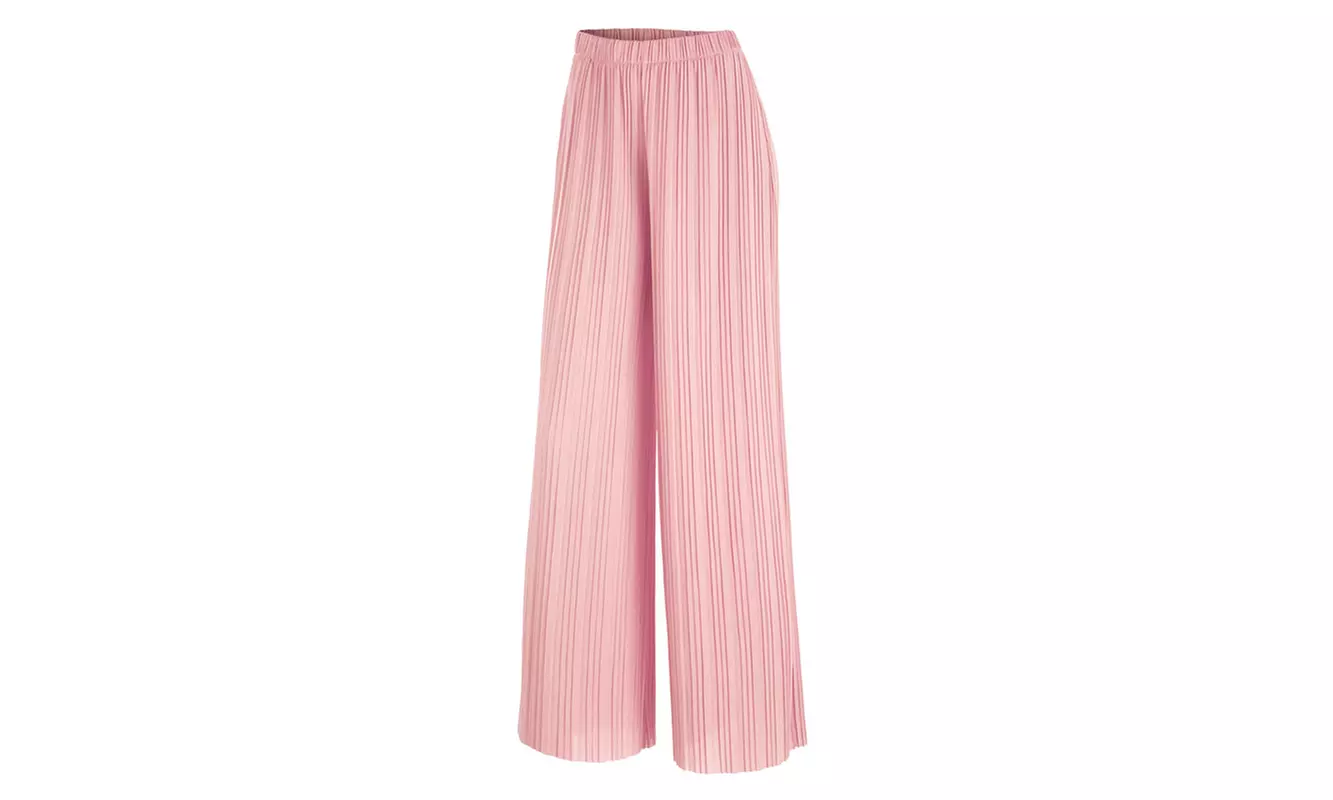 Made by Johnny Women's High-Waist Pleated Maxi Wide-Leg Palazzo Pants