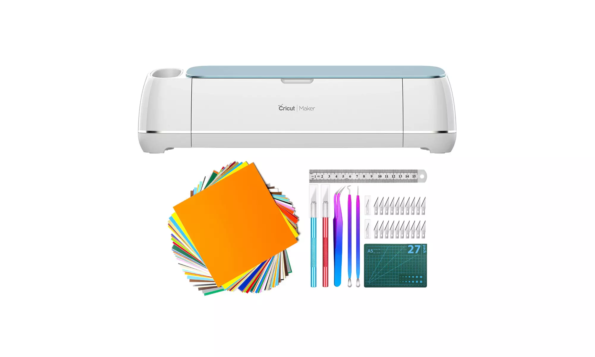 Cricut Maker Machine (Blue) with Vinyl Weeding Craft Tool Set Bundle - Primary Image