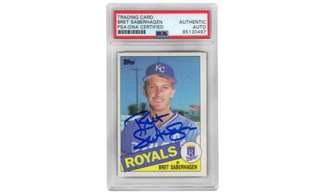 Bret Saberhagen Signed Royals 1985 Topps Rookie Baseball Trading Card #23 (PSA)