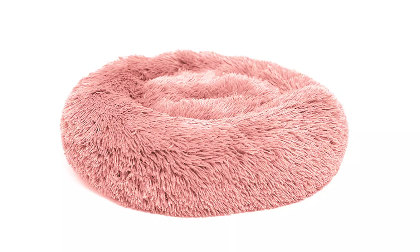 Calming Donut Dog Cuddler Bed Fluffy Faux Fur Plush Dog Cat Cushion Bed