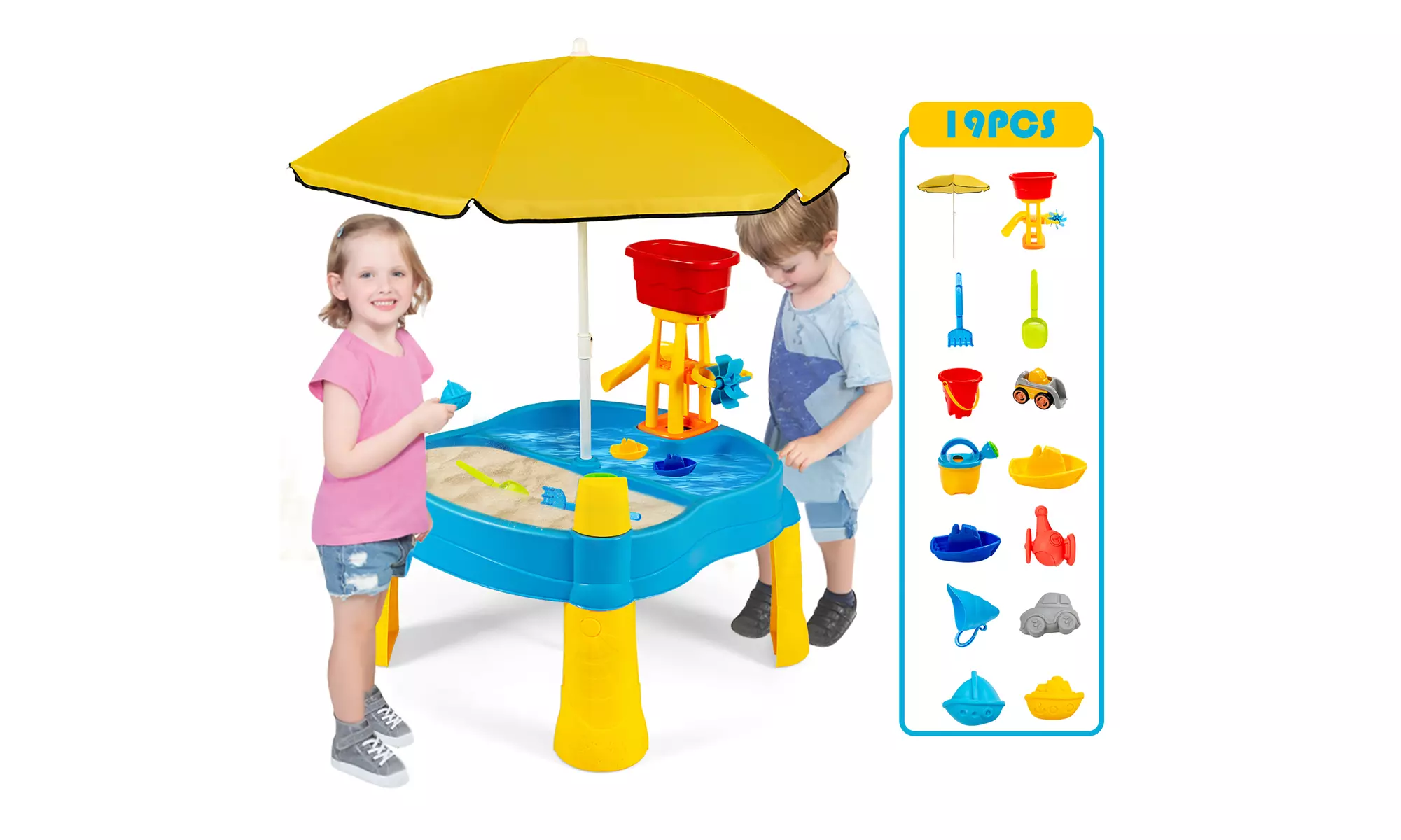 Costway Kids Sand and Water Table Activity Table Sandbox Accessory w/ Umbrella - Primary Image