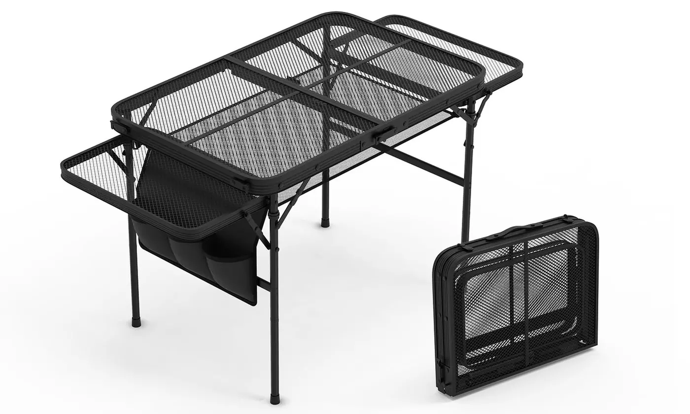LakeForest Folding Camping Table Aluminum Picnic Table Collapsible Grill Stand