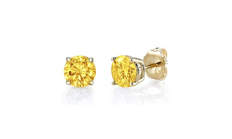 14k Yellow Gold Plated 2.9 Ct Round Canary Yellow CZ Stud Earrings Round Yellow Citrine 3 1/2 Ct Yellow Gold