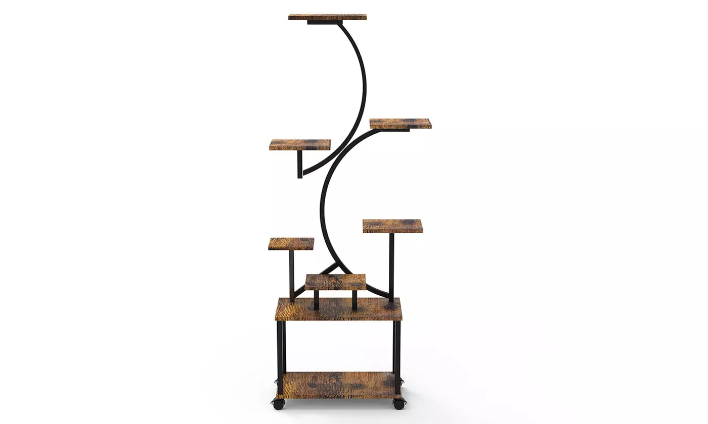 iMounTEK 8-Tier S-Shaped Metal Plant Stand with Grow Lights & Rolling Wheels