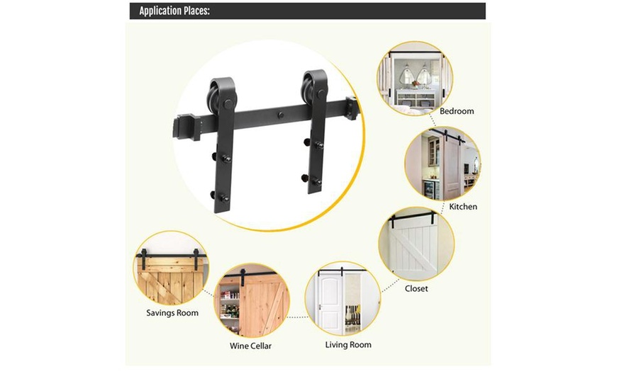 Image 9: Topeakmart Antique Style Barn Door Sliding Hardware Kit 6ft/6.6ft/8ft