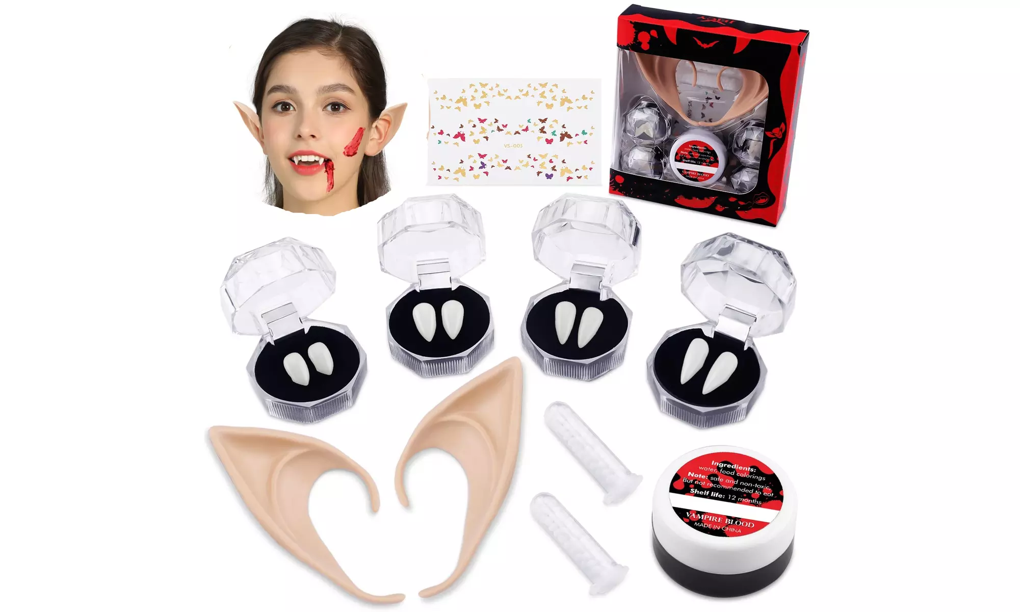  Vampire Teeth Fangs Dentures Set for Halloween Cosplay Props Costume - Primary Image