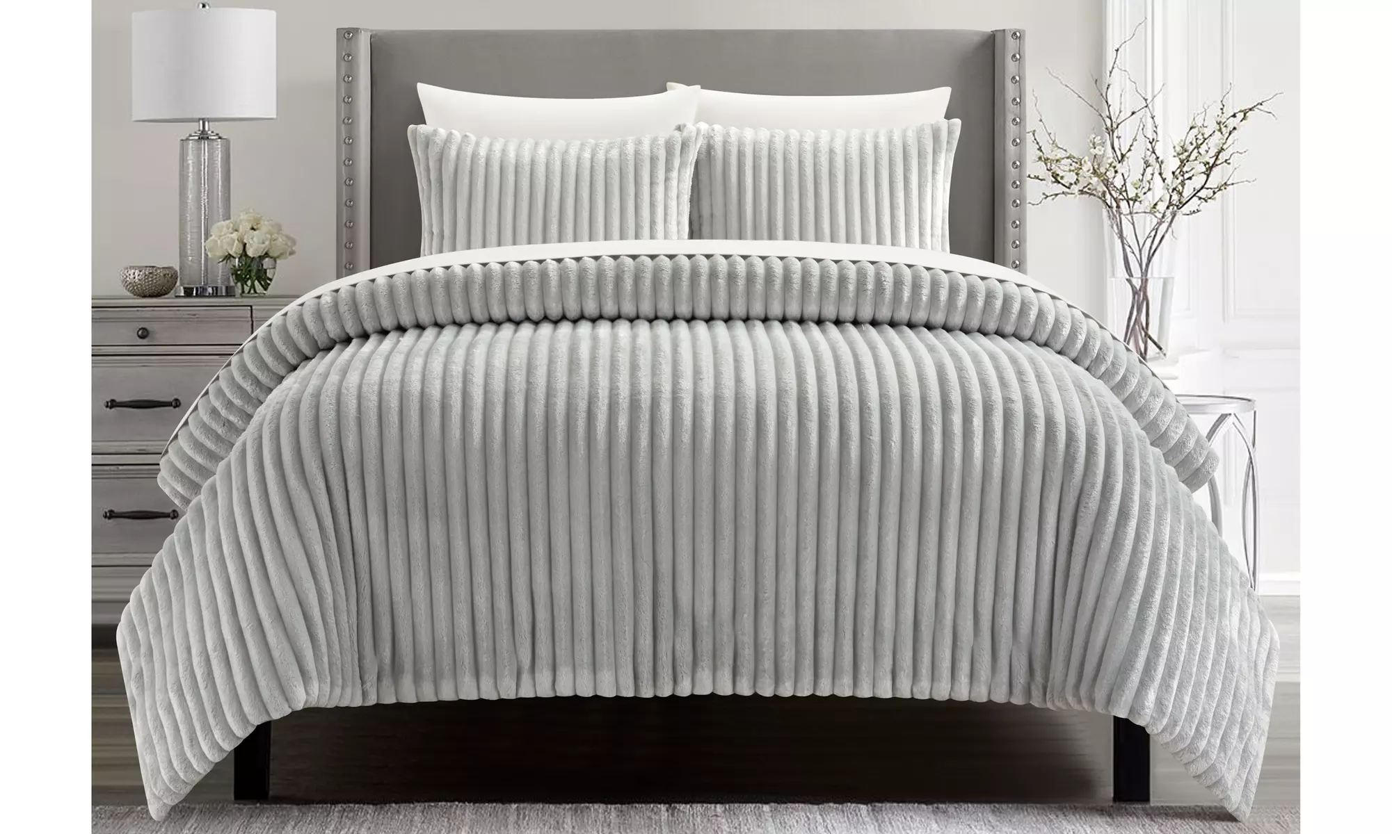 Fabrico 3 or 2 Piece Comforter Set Microplush Channel Quilted - Primary Image