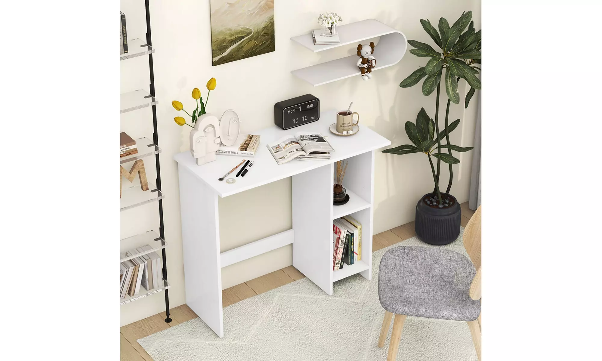 Modern Small Computer Desk with Adjustable Storage Shelf