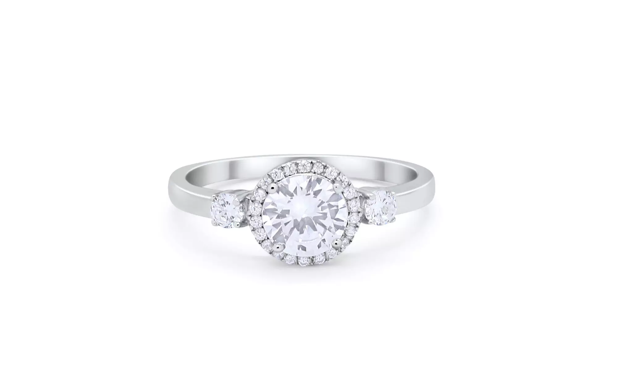 Three Stone Wedding Bridal Ring Round Simulated CZ 925 Sterling Silver  - Primary Image