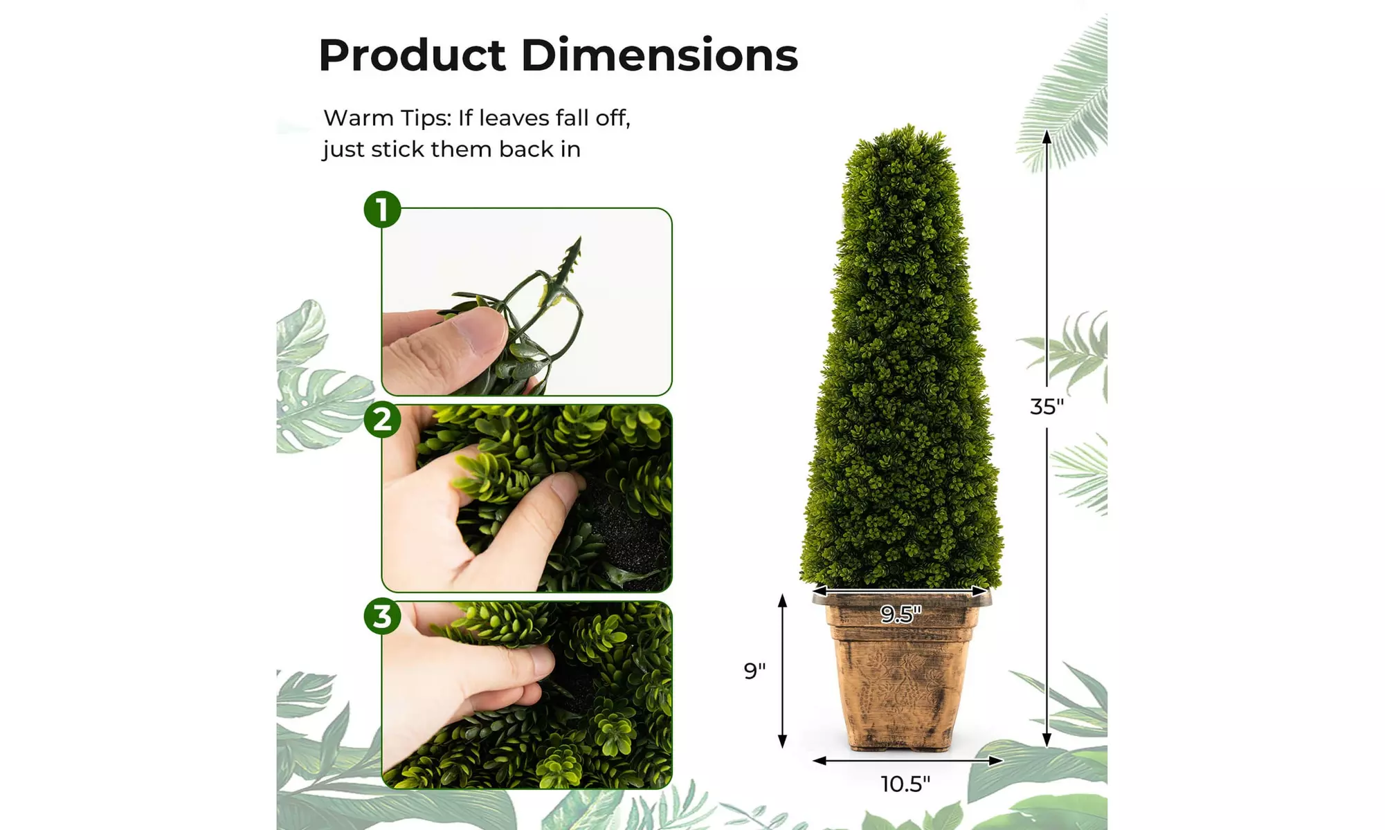 Costway 3 FT Artificial Boxwood Topiary Tree Potted Fake Tree Indoor & Outdoor 