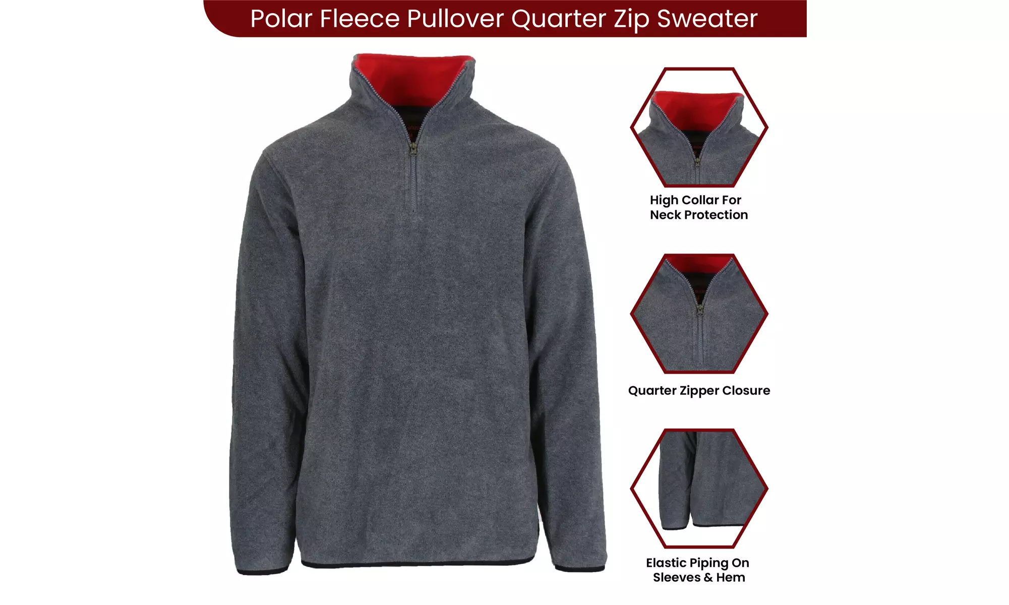 3-Pack Men's Polar Fleece Pullover Quarter Zip Sweater (Sizes, S-XL)