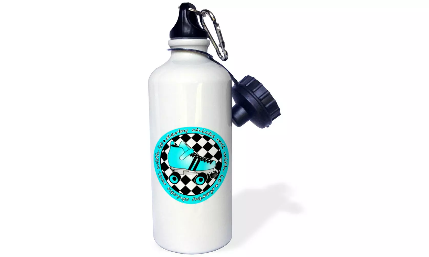 Water Bottle Derby Chicks Roll With It Aqua Blue Roller Skate and White - Primary Image