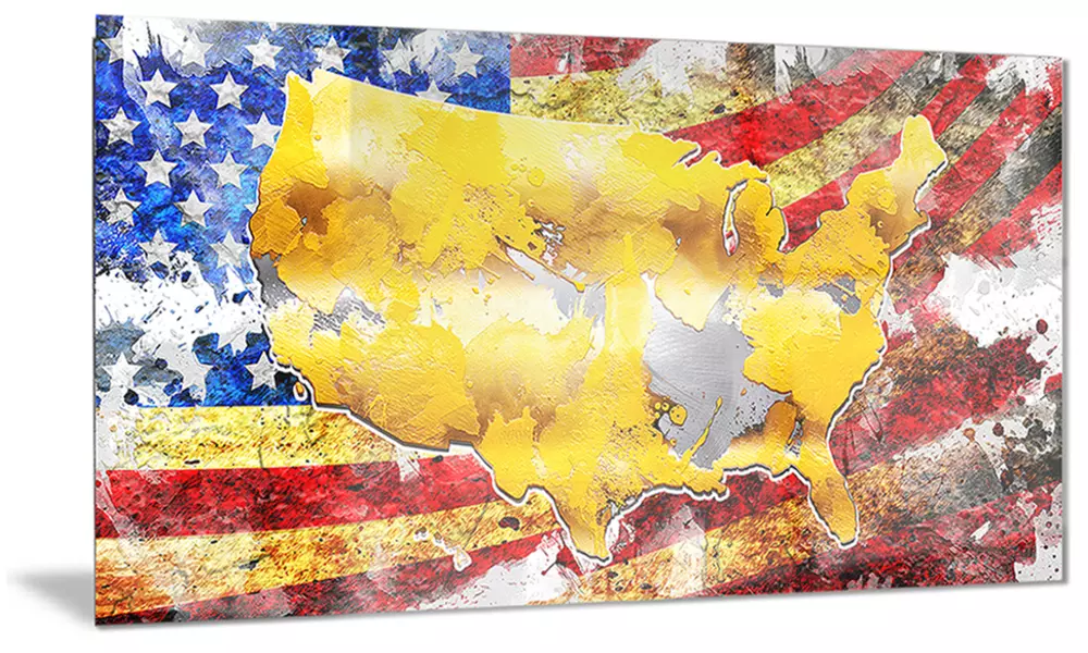 USA Map on Flag' Metal Wall Art 28x12 - Primary Image