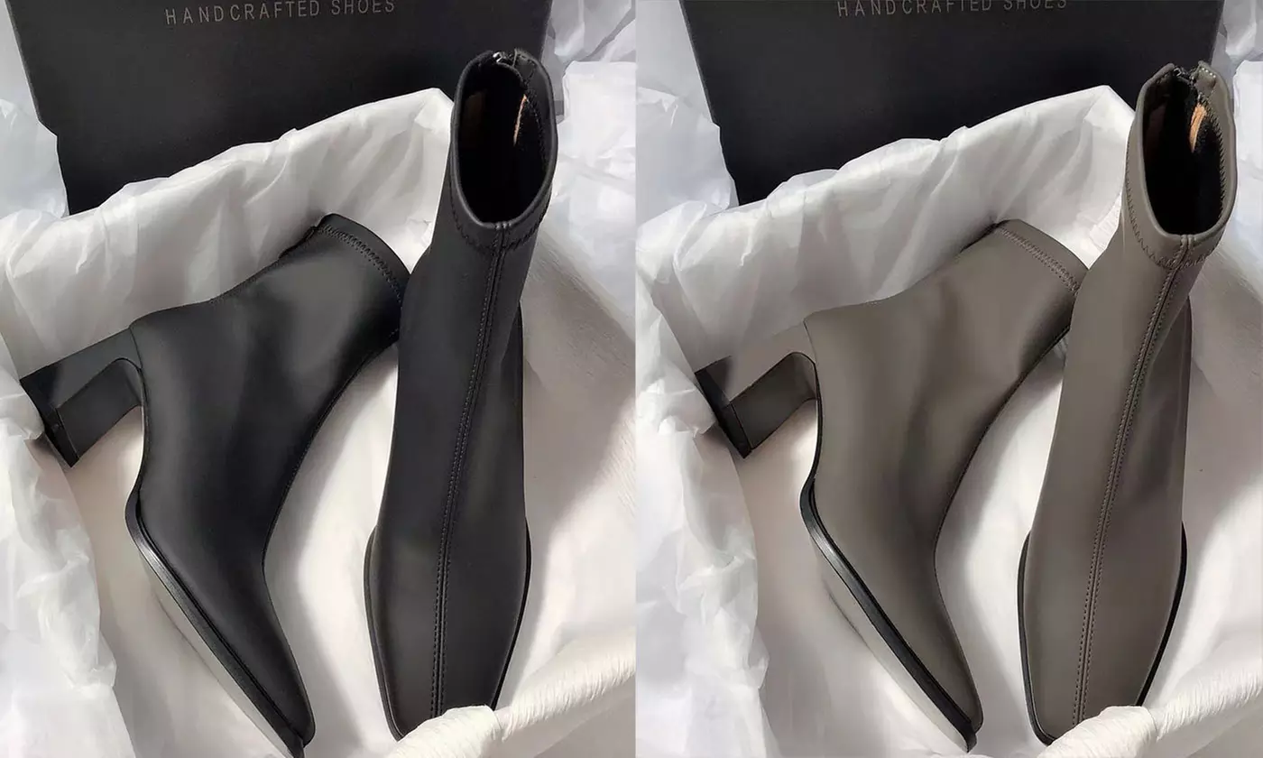 Women's High Heel PU Mid Calf Boot with Back Zipper